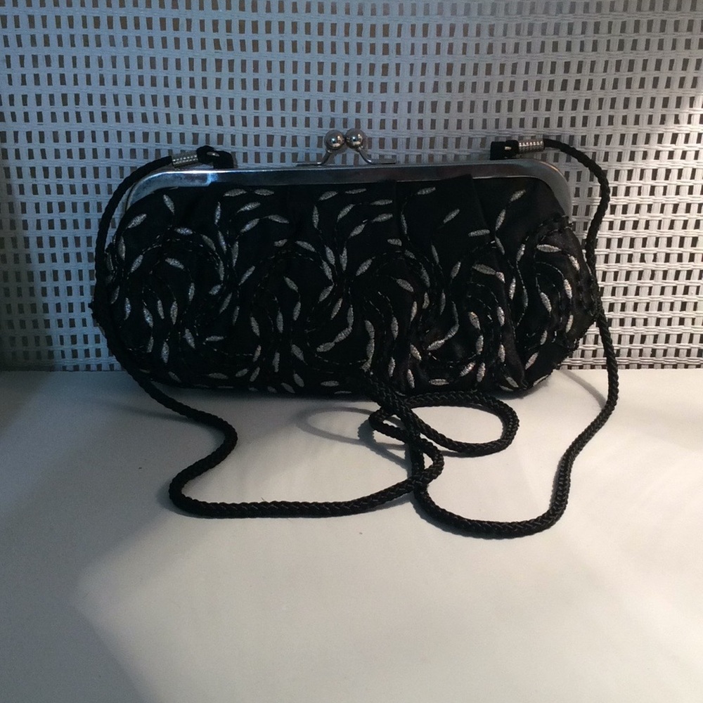 Vtg. Black Beaded & Embroidered Satin Evening Bag for Holidays, Weddings, Cruise